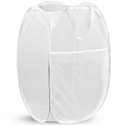 DUCOO Pop Up Laundry Hamper, 14.6 x 14.6 x 22.5 in, Mesh, Foldable, White - Image 1