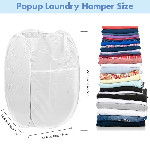 DUCOO Pop Up Laundry Hamper, 14.6 x 14.6 x 22.5 in, Mesh, Foldable, White - Image 2