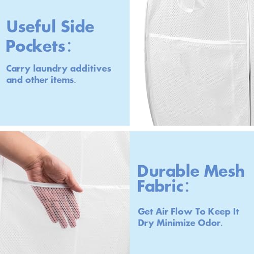 DUCOO Pop Up Laundry Hamper, 14.6 x 14.6 x 22.5 in, Mesh, Foldable, White - Image 4