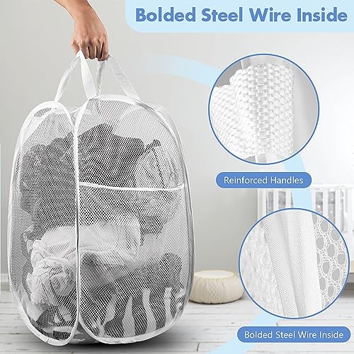 DUCOO Pop Up Laundry Hamper, 14.6 x 14.6 x 22.5 in, Mesh, Foldable, White - Image 3