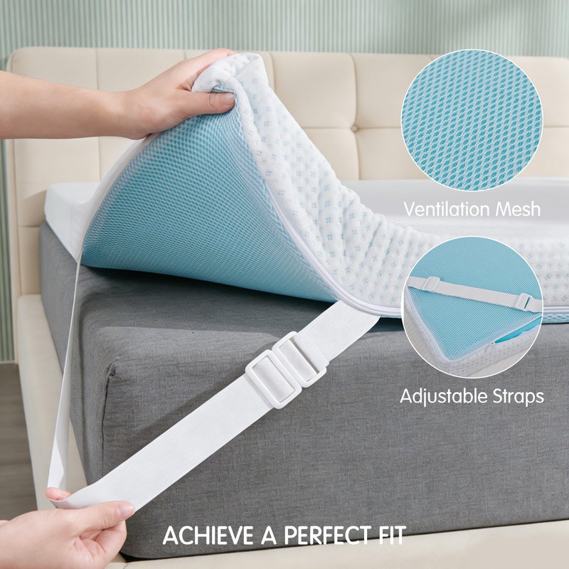 Subrtex Mattress Topper Cover (Only Cover) Mattress Protector Bedding Rayon Made from Bamboo Removable Mattress Encasement Mattress Cover with Zipper (2 Inch, White, Queen) - Image 5