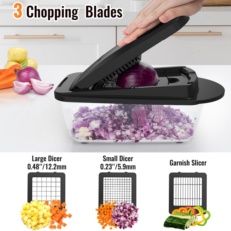 ukeetap 12 Blade All-in-1 Vegetable Chopper Mandoline Slicer with Container, Spiralizer with Containers, Food Chopper, Onion Chopper, Veggie Cutter for Salad, Kitchen Gadgets Accessories Essentials, Black - Image 4