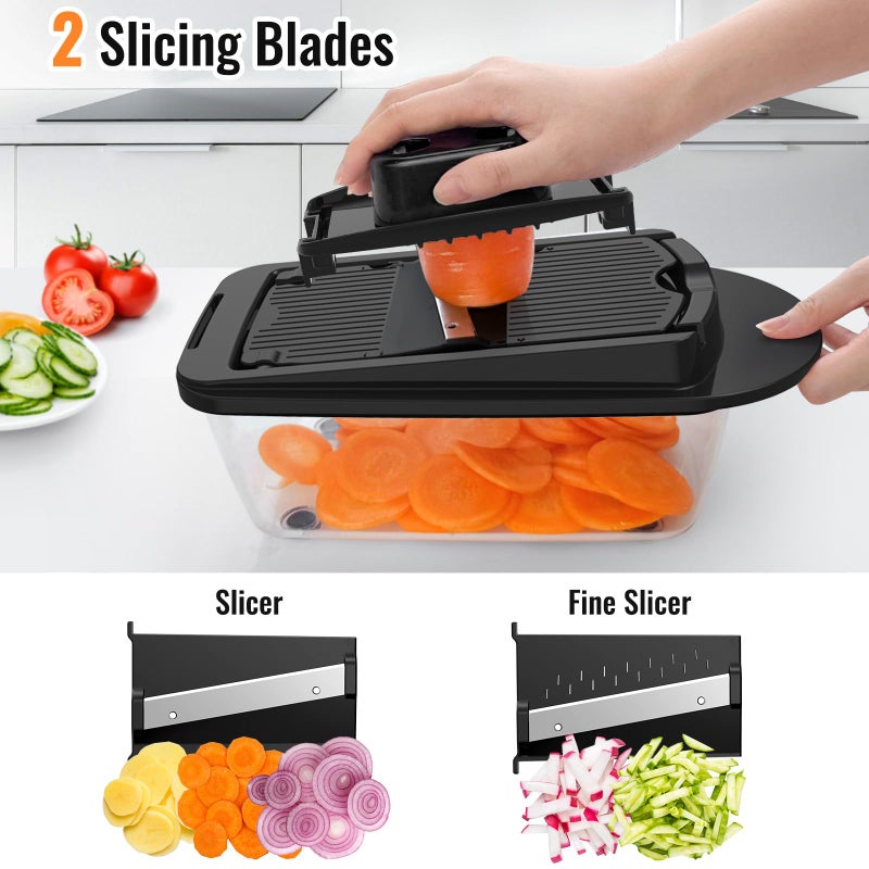 ukeetap 12 Blade All-in-1 Vegetable Chopper Mandoline Slicer with Container, Spiralizer with Containers, Food Chopper, Onion Chopper, Veggie Cutter for Salad, Kitchen Gadgets Accessories Essentials, Black - Image 5