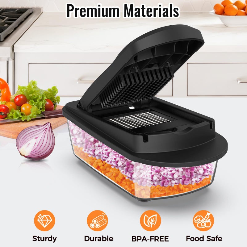 ukeetap 12 Blade All-in-1 Vegetable Chopper Mandoline Slicer with Container, Spiralizer with Containers, Food Chopper, Onion Chopper, Veggie Cutter for Salad, Kitchen Gadgets Accessories Essentials, Black - Image 3