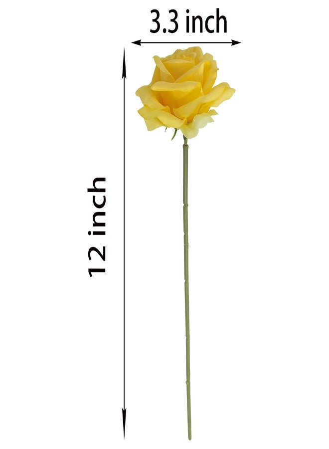 ATFL Artificial Satin Rose Flower Heads,48 Pcs Silk Rose Heads with Stems,3.3'' Rose Artificial Flowers Bulk,Artificial Rose Flower Heads for DIY Crafts Bouquet (48, Yellow) - Image 3