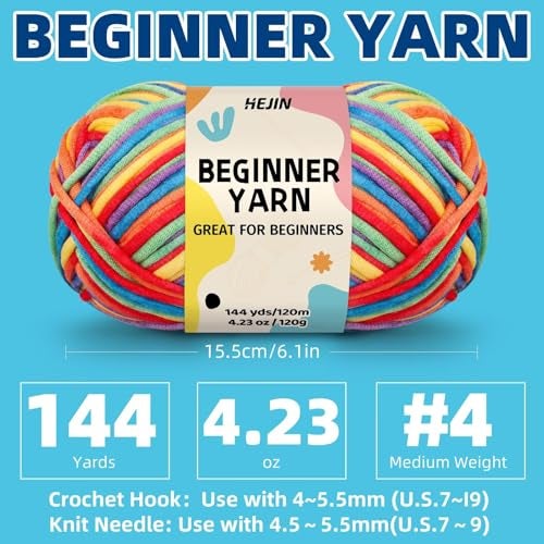 HEJIN 120g Coral Yarn for Crocheting and Knitting; Rainbow Yarn for Beginners with Easy-to-See Stitches;Worsted-Weight Medium #4 for Beginners Crochet Kit Making - Image 2