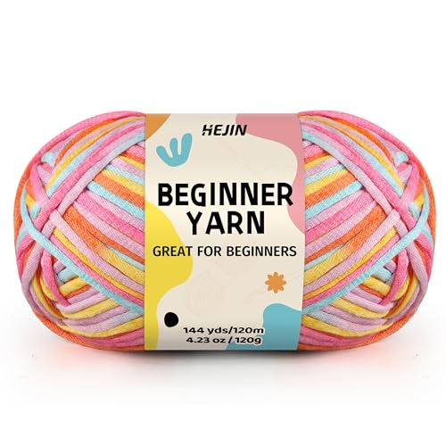 HEJIN 120g Coral Yarn for Crocheting and Knitting; Rainbow Yarn for Beginners with Easy-to-See Stitches;Worsted-Weight Medium #4 for Beginners Crochet Kit Making - Image 1