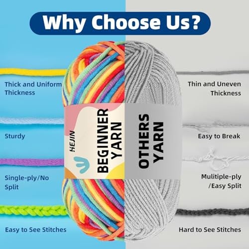 HEJIN 120g Coral Yarn for Crocheting and Knitting; Rainbow Yarn for Beginners with Easy-to-See Stitches;Worsted-Weight Medium #4 for Beginners Crochet Kit Making - Image 4