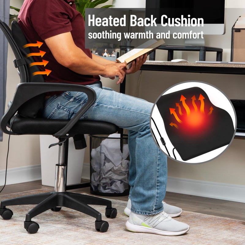 Mind Reader Heated Air-Cloud Lumbar Cushion, Ergonomic Memory Foam Back Support Pillow with Adjustable Heat Settings and Timer, Black - Image 2