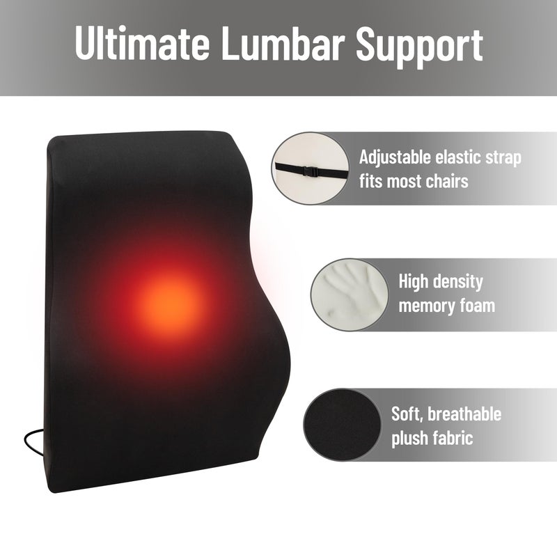 Mind Reader Heated Air-Cloud Lumbar Cushion, Ergonomic Memory Foam Back Support Pillow with Adjustable Heat Settings and Timer, Black - Image 5
