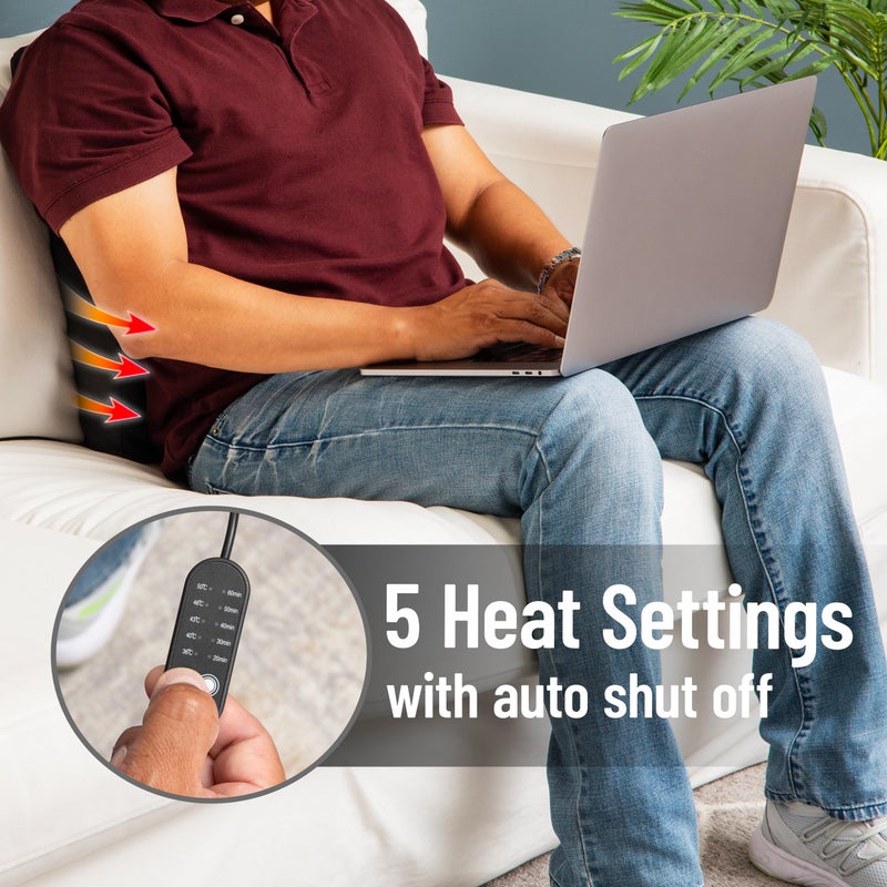 Mind Reader Heated Air-Cloud Lumbar Cushion, Ergonomic Memory Foam Back Support Pillow with Adjustable Heat Settings and Timer, Black - Image 4