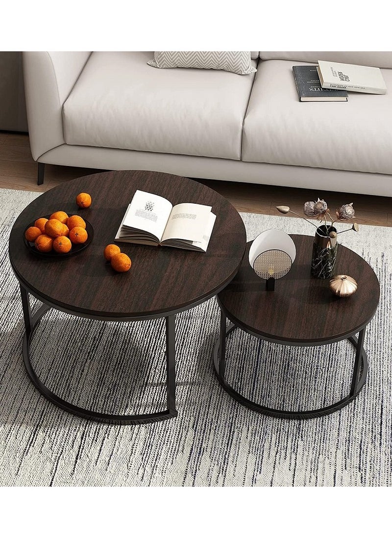 AGD - 2-Piece Round Coffee Tables Nesting Table Set Circle Coffee Table with Storage Open Shelf for Living Room Modern Minimalist Style Furniture Side End Table - Image 1