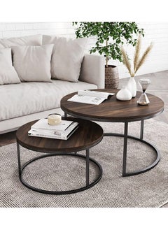 AGD 2-Piece Round Coffee Tables Nesting Table Set Circle Coffee Table with Storage Open Shelf for Living Room Modern Minimalist Style Furniture Side End Table  - Image 4