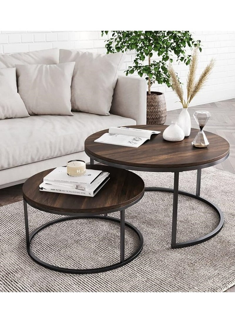 AGD - 2-Piece Round Coffee Tables Nesting Table Set Circle Coffee Table with Storage Open Shelf for Living Room Modern Minimalist Style Furniture Side End Table - Image 1