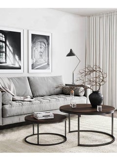 AGD 2-Piece Round Coffee Tables Nesting Table Set Circle Coffee Table with Storage Open Shelf for Living Room Modern Minimalist Style Furniture Side End Table  - Image 2