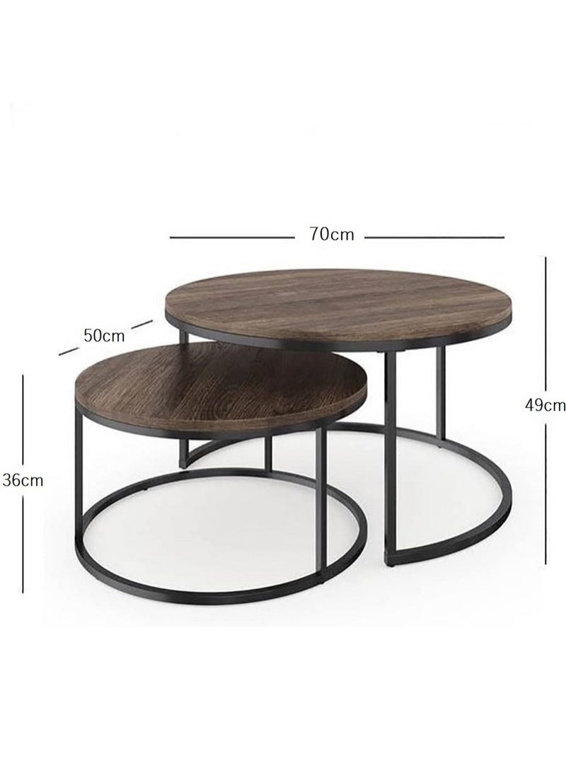 AGD - 2-Piece Round Coffee Tables Nesting Table Set Circle Coffee Table with Storage Open Shelf for Living Room Modern Minimalist Style Furniture Side End Table - Image 1