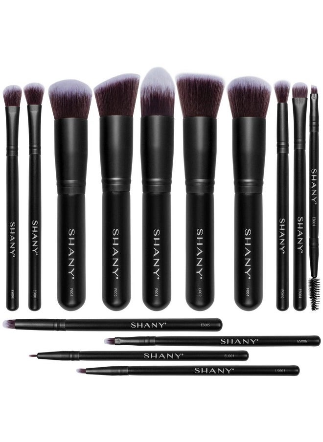 Shany SHANY Makeup Brushes - Black Bombshell - 14-Piece Brush Set - Foundation Powder Concealers Eye Shadows Makeup brushes - Complete Kabuki Makeup Brush Set in Black - 14 PCS  - Image 1