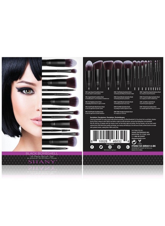 Shany SHANY Makeup Brushes - Black Bombshell - 14-Piece Brush Set - Foundation Powder Concealers Eye Shadows Makeup brushes - Complete Kabuki Makeup Brush Set in Black - 14 PCS  - Image 3