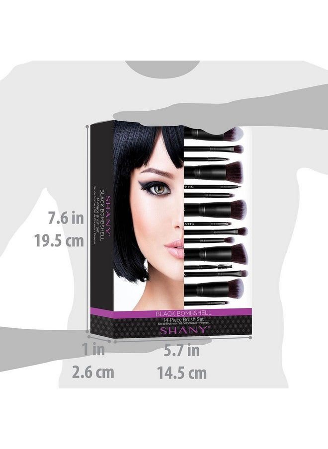 Shany SHANY Makeup Brushes - Black Bombshell - 14-Piece Brush Set - Foundation Powder Concealers Eye Shadows Makeup brushes - Complete Kabuki Makeup Brush Set in Black - 14 PCS  - Image 4