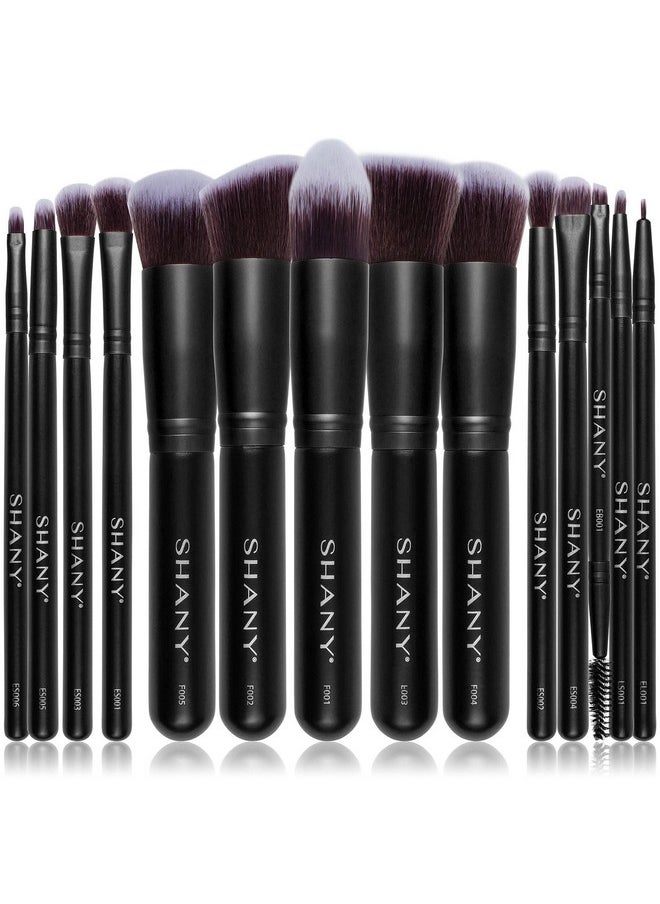 Shany SHANY Makeup Brushes - Black Bombshell - 14-Piece Brush Set - Foundation Powder Concealers Eye Shadows Makeup brushes - Complete Kabuki Makeup Brush Set in Black - 14 PCS  - Image 2