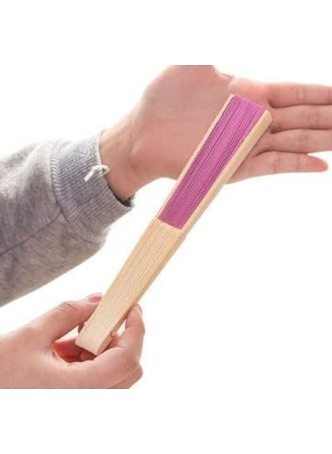 LAMAY Wooden Handheld Paper Fan Wooden Folding Fans with Bamboos for Wedding Gift, Party, Home, DIY/Pink - Image 5