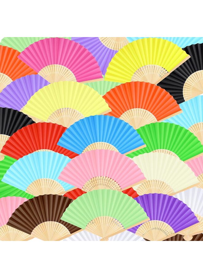 LAMAY Wooden Handheld Paper Fan Wooden Folding Fans with Bamboos for Wedding Gift, Party, Home, DIY/Pink - Image 1