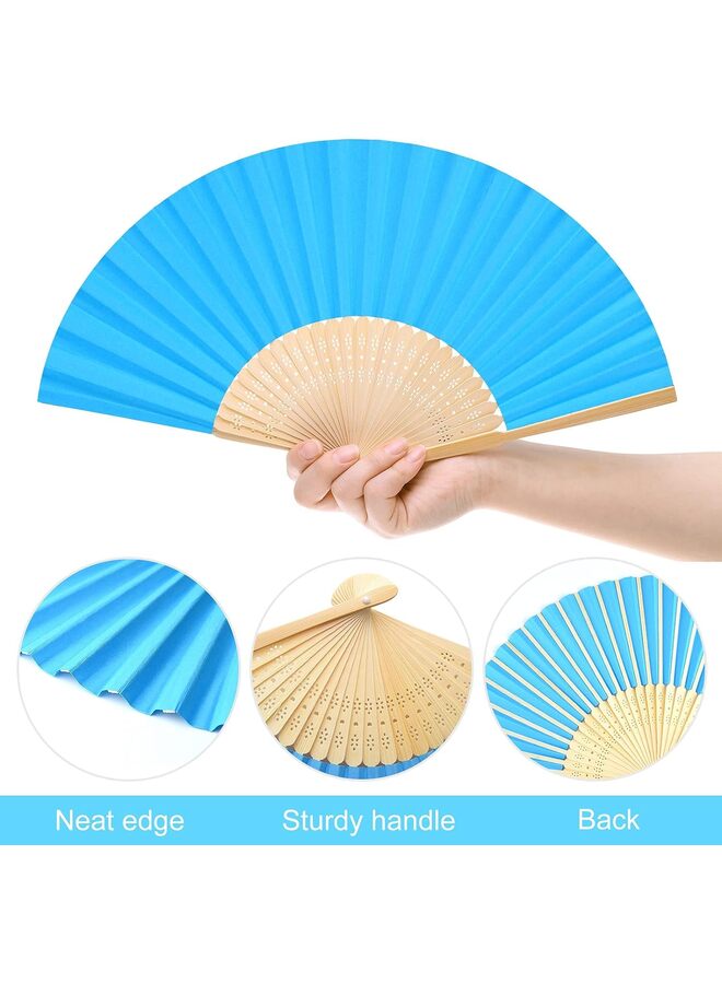LAMAY Wooden Handheld Paper Fan Wooden Folding Fans with Bamboos for Wedding Gift, Party, Home, DIY/Pink - Image 2