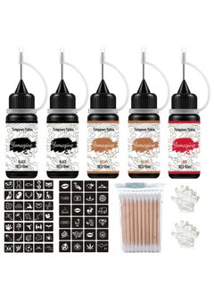 Temporary Tattoos Kit, Semi Permanent Tattoo Ink, DIY Fake Freckles Temporary Tattoos for Women Men Kids, Summer Trend Freehand Ink with 59 Pcs Tattoo Stencils, Jagua Gel - Full Kit 5 Bottles