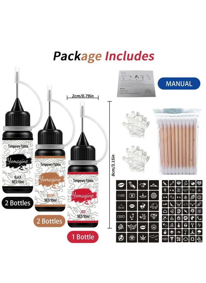 Yomagine - Temporary Tattoos Kit, Semi Permanent Tattoo Ink, DIY Fake Freckles Temporary Tattoos for Women Men Kids, Summer Trend Freehand Ink with 59 Pcs Tattoo Stencils, Jagua Gel - Full Kit 5 Bottles - Image 1