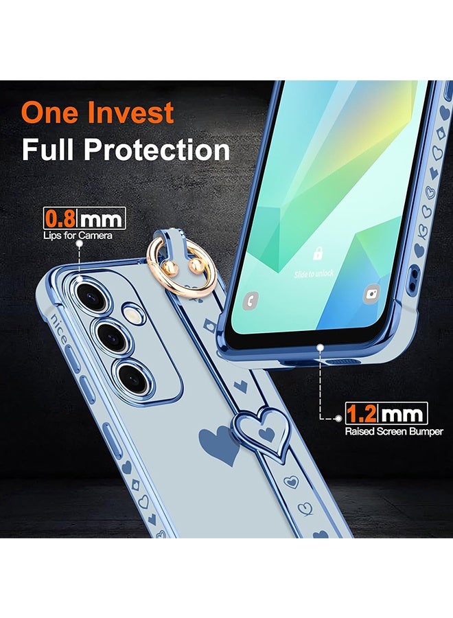 Wffo Compatible with Samsung Galaxy A16 Case - Adjustable Wrist Strap Kickstand - Cute Heart Luxury Gold Plating Bumper - Women Girl Men Protective Case Cover - Blue - Image 3