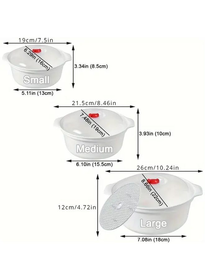 4 Pieces White Stew Pot Set With Transparent Lid Anti Scald Double Ear Handles Microwave Safe Food Container And Steaming Mat - Image 3