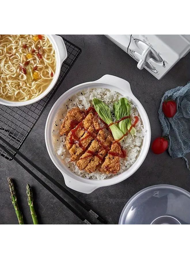 4 Pieces White Stew Pot Set With Transparent Lid Anti Scald Double Ear Handles Microwave Safe Food Container And Steaming Mat - Image 5