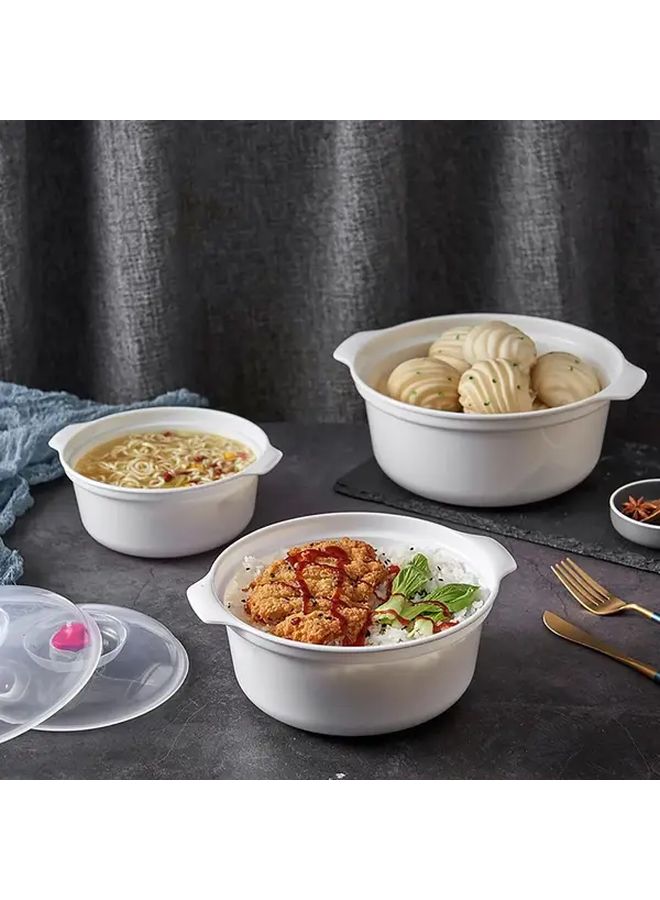 4 Pieces White Stew Pot Set With Transparent Lid Anti Scald Double Ear Handles Microwave Safe Food Container And Steaming Mat - Image 1