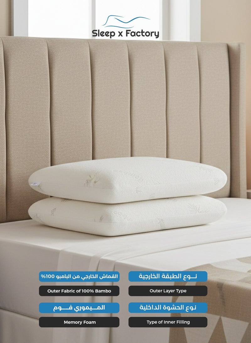 Sleep x Factory Bamboo Memory Foam Orthopedic Pillows – 2-Pack – Ergonomic Neck & Back Support - Image 2