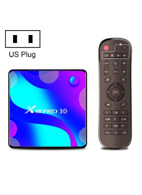 X88 Pro 10 4K Ultra HD Android TV Box with Remote Controller, Android 10.0, RK3318 Quad-Core 64bit Cortex-A53, 4GB+128GB, Support Bluetooth / Dual-Band WiFi / TF Card / USB / AV / Ethernet(US Plug)