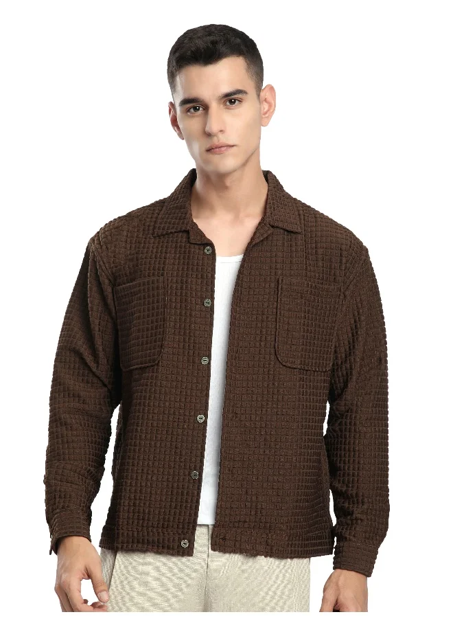 بيونغ Brown Bubble Textured Shacket