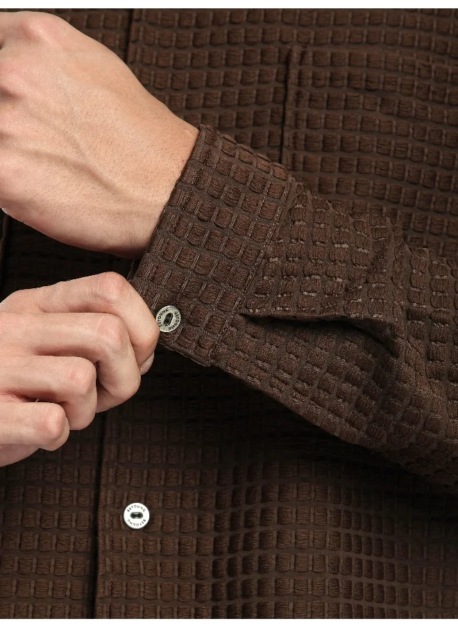 بيونغ Brown Bubble Textured Shacket