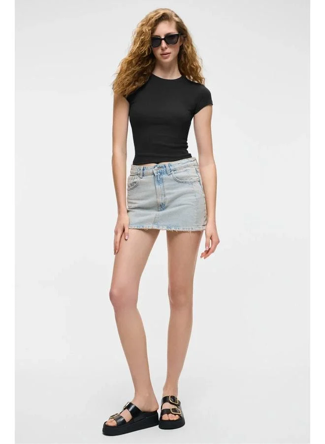 Grimelange HOPEWELL Women's Round Neck Knitted Slim Fit Black T-Shirt.
