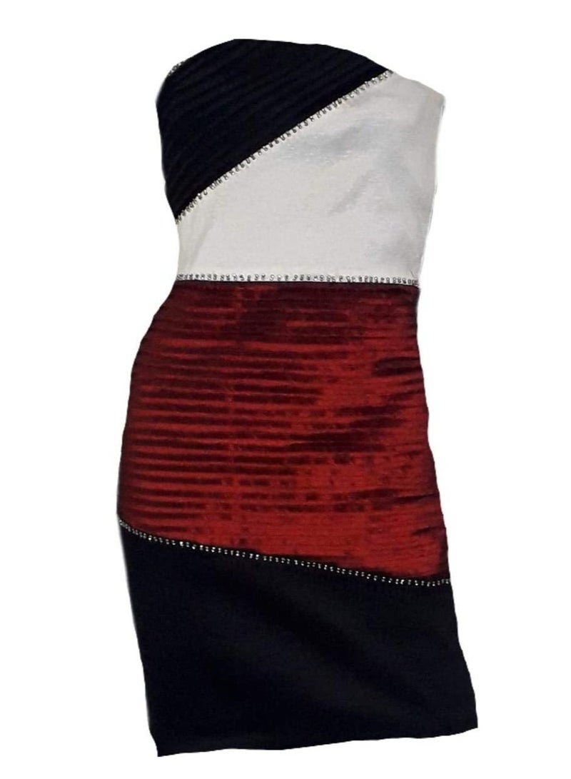 Women strapless tafta lycra colored short party dress 