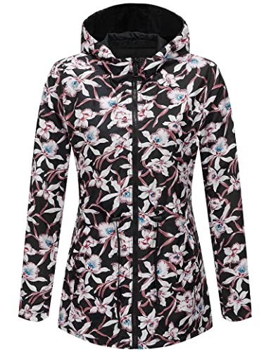 RISISSIDA Women Casual Reversible Lightweight Jacket with Hood Spring Fall,Transition Zipper Up Waterproof Raincoat Black S - Image 1