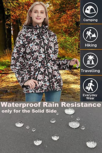 RISISSIDA Women Casual Reversible Lightweight Jacket with Hood Spring Fall,Transition Zipper Up Waterproof Raincoat Black S - Image 3