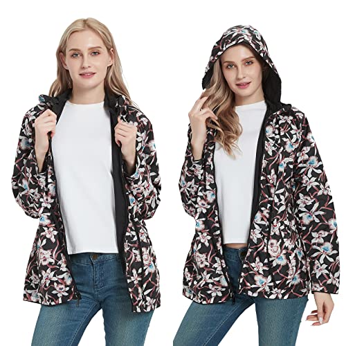 RISISSIDA Women Casual Reversible Lightweight Jacket with Hood Spring Fall,Transition Zipper Up Waterproof Raincoat Black S - Image 4