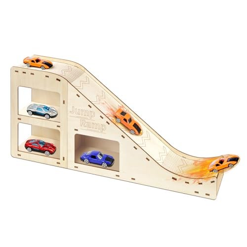 WSBXBB Toy Cars Jump Ramp Toy Car Track Set for Hot Wheels Race Cars Track for Hot Wheels and Diecast Cars PlayingStorageDisplayRace Trackset Wood Jump Ramp for Hotwheels and Montessori - Image 1
