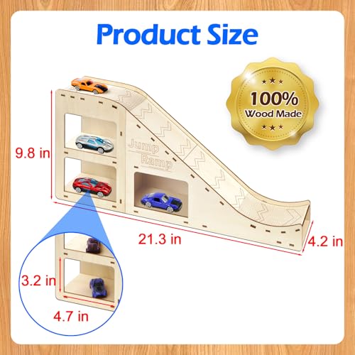 WSBXBB Toy Cars Jump Ramp Toy Car Track Set for Hot Wheels Race Cars Track for Hot Wheels and Diecast Cars PlayingStorageDisplayRace Trackset Wood Jump Ramp for Hotwheels and Montessori - Image 5