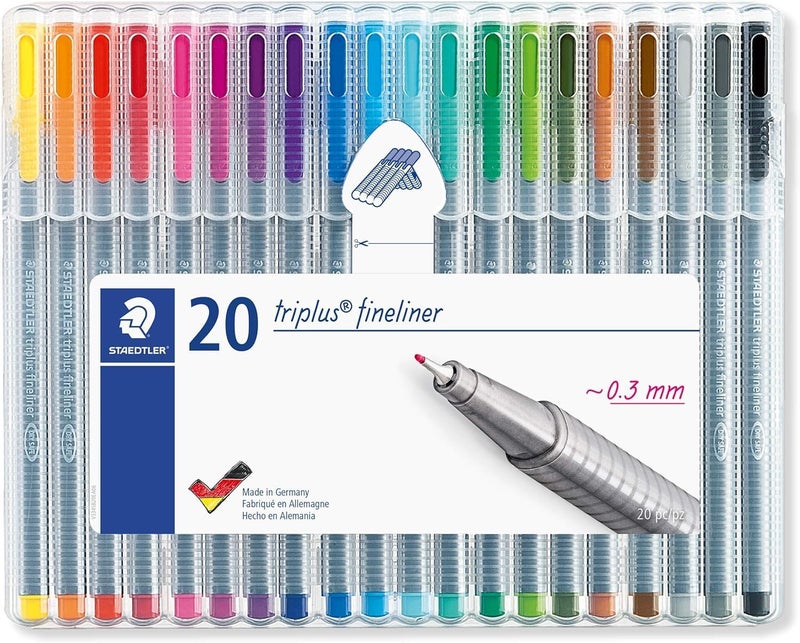 STAEDTLER Triplus Fineliner Set of 20, 0.3mm Fine Tip, Ergonomic Triangular Barrel for Writing, Drawing, and Coloring - Image 2
