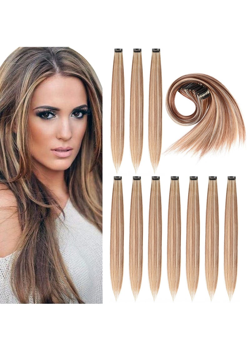 KASTWAVE Hair Extensions Clip, White and Brown Mixed Color Hair Extensions 55cm Hanging Ear Mixed Color Wig 4 Color Straight Curly Hair Piece for Women Girls Fashion Role Playing Party Highlights - Image 1