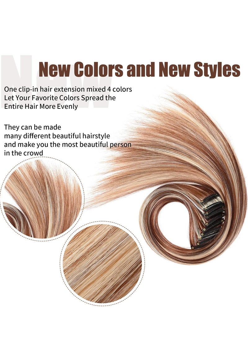 KASTWAVE Hair Extensions Clip, White and Brown Mixed Color Hair Extensions 55cm Hanging Ear Mixed Color Wig 4 Color Straight Curly Hair Piece for Women Girls Fashion Role Playing Party Highlights - Image 2