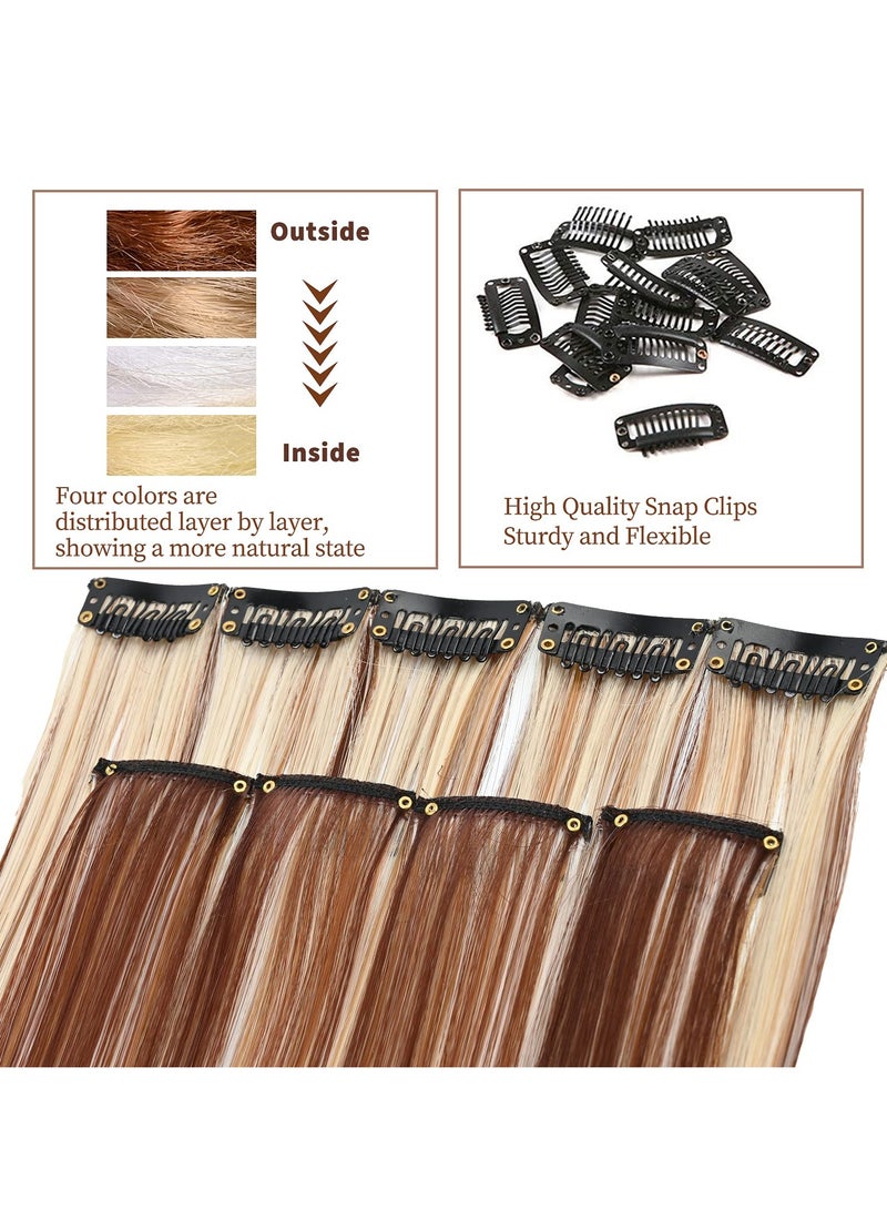 KASTWAVE Hair Extensions Clip, White and Brown Mixed Color Hair Extensions 55cm Hanging Ear Mixed Color Wig 4 Color Straight Curly Hair Piece for Women Girls Fashion Role Playing Party Highlights - Image 4