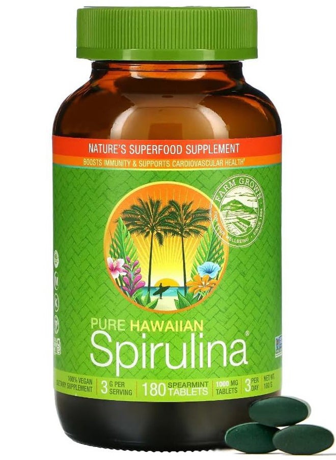 Nutrex Hawaii - Hawaii, Pure Hawaiian Spirulina, 1000 mg Spearmint Tablets, 180 Count, Vegan, Supports Immune System, Heart, Cells and Energy - Image 1