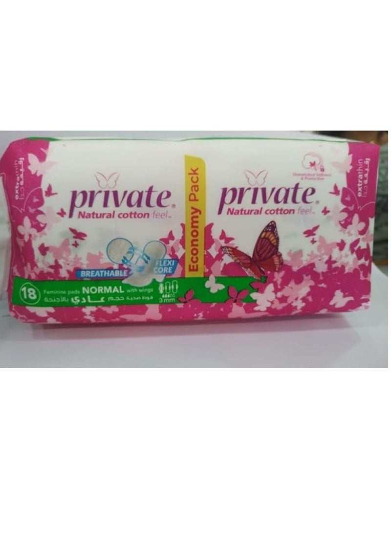 Private Feminine Pads Normal – 3mm With Wings – 18pcs - Image 1